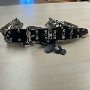 Studded Black Leather Belt with silver eagles